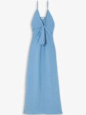 NWT Faithfull The Brand Verona Twist-Front Linen Midi Dress Blue XS